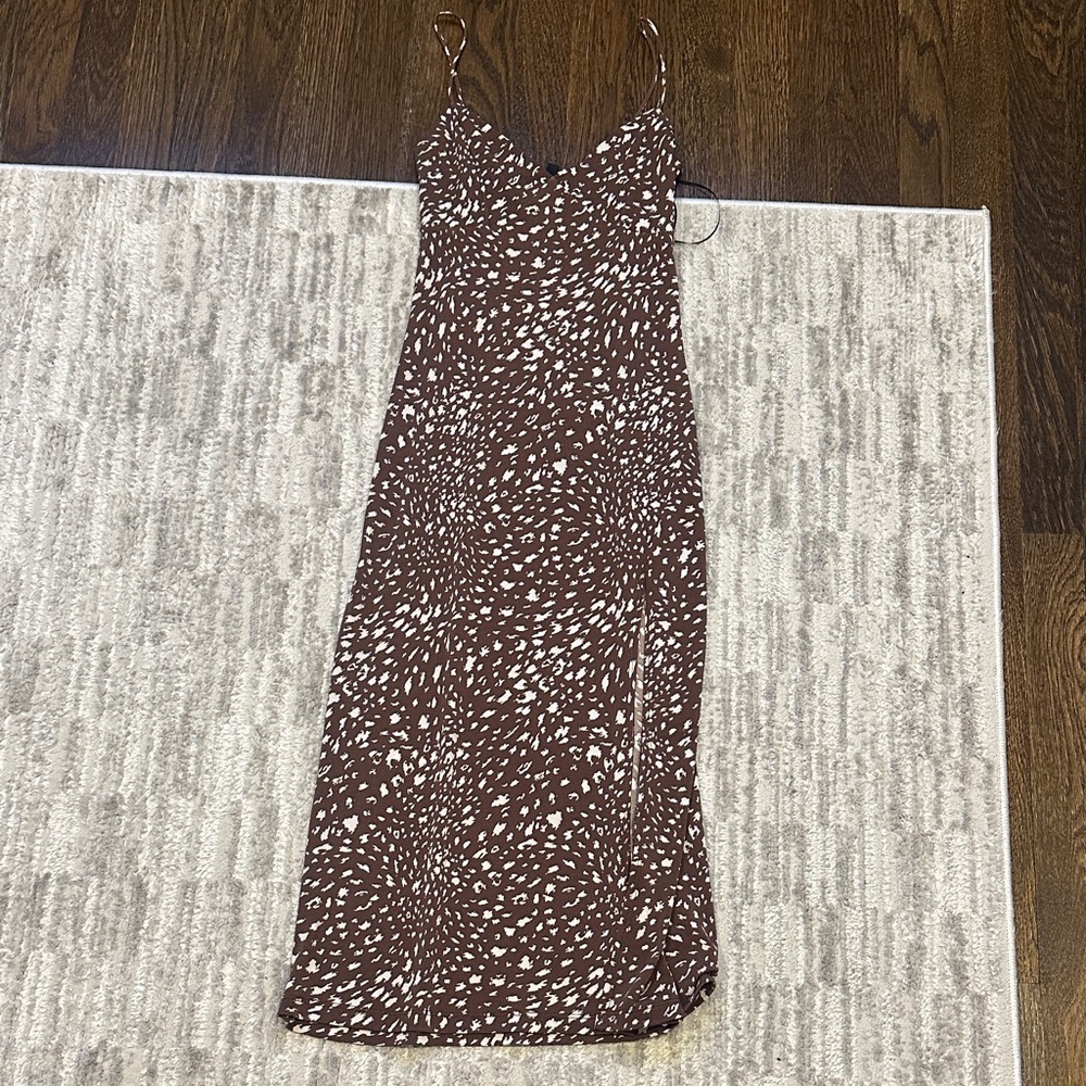 Windsor Brown and White Cheetah Spotted Midi Slip Dress